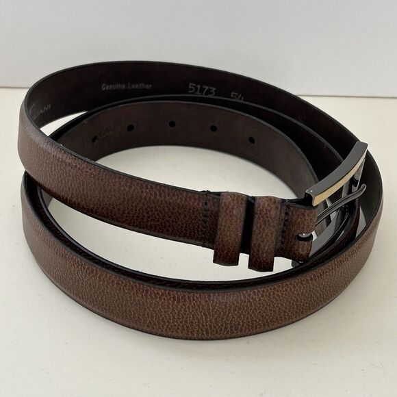 REMO TULLIANI 5173 Belt Men Sz 54 Brown Genuine Leather Solid Brass Buckle Italy - Picture 3 of 10